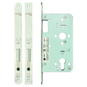 VIER DOOR HARDWARE Din Euro Deadlock - Backset 60mm Radius Satin Stainless
