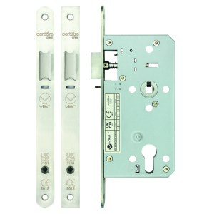 VIER DOOR HARDWARE Din Night latch - 72mm c/c Backset 55mm Radius Satin Stainless
