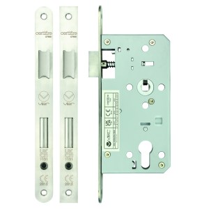 VIER DOOR HARDWARE Din Euro Sashlock - 72mm c/c Backset 55mm Radius Satin Stainless