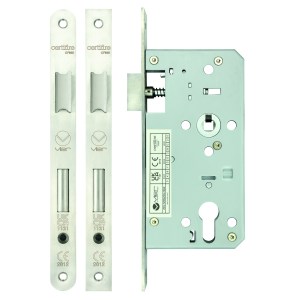 VIER DOOR HARDWARE Din Euro Sashlock - 72mm c/c Backset 55mm Satin Stainless