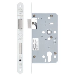 VIER DOOR HARDWARE Mortice Escape Sashlock - 72mm Centres, 60mm Backset - Radius Forend, Powder Coated White Finish