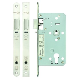VIER DOOR HARDWARE Din Night latch - 72mm c/c Backset 60mm Radius Satin Stainless
