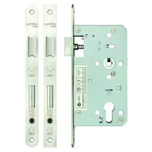 VIER DOOR HARDWARE Din Euro Sashlock - 72mm c/c Backset 60mm Radius Satin Stainless
