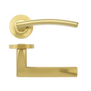 STANZA Amalfi Lever - Screw On Rose Favo Satin Brass