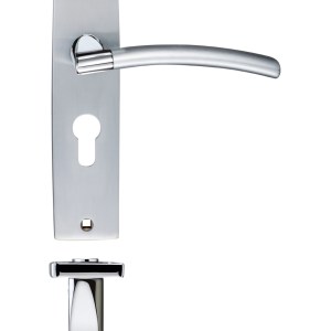 STANZA Amalfi Lever Euro Lock (47.5mm c/c) On Backplate - Dual Finish Satin Chrome / Polished Chrome