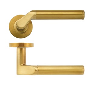 STANZA Venus lever on round rose Favo Satin Brass