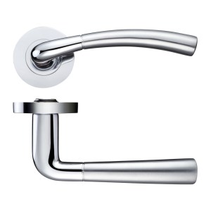 STANZA Saturn lever on round rose Satin Chrome / Polished Chrome