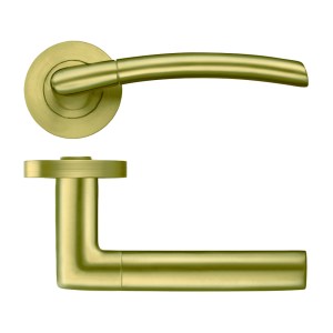 STANZA Olympus lever on round rose Favo Satin Brass