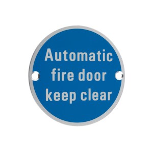 ZOO SIGNAGE Signage - Automatic Fire Door Keep Clear Satin Aluminium