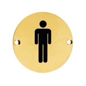 ZOO SIGNAGE Sex Symbol - Male - 76mm - Dia PVD Satin Brass