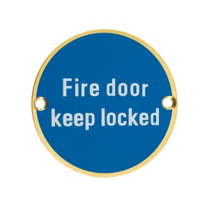 ZOO SIGNAGE Signage - Fire Door Keep Locked - 76mm dia PVD Satin Brass PVD Satin Brass