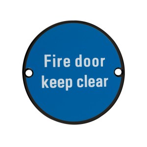 ZOO SIGNAGE Signage - Fire Door Keep Clear - 76mm dia Powder Coated Matt Black