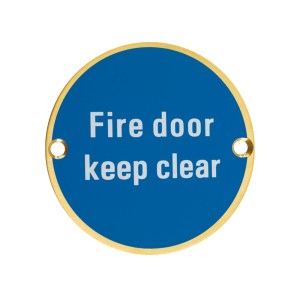 ZOO SIGNAGE Signage - Fire Door Keep Clear - 76mm dia PVD Satin Brass PVD Satin Brass