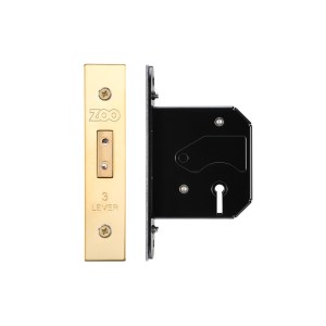ZOO LOCKS & LATCHES 3 Lever Replacement Dead Lock - 64mm c/w PVD Forend and Strike Brass Finish / Anti Tarnish